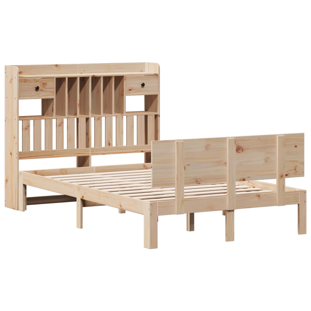 Lit bibliothèque sans matelas 135x190 cm bois de pin massif - XIOS