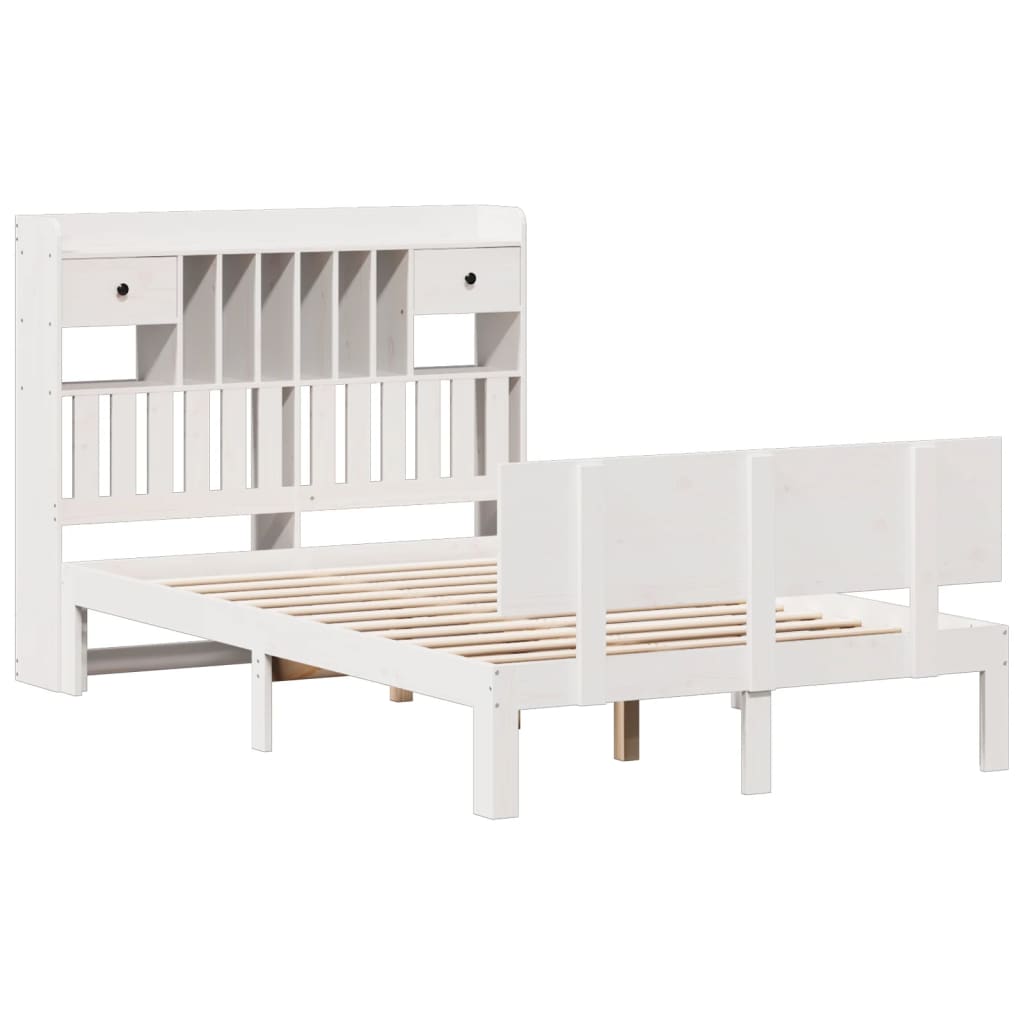 Lit bibliothèque sans matelas blanc 135x190 cm bois pin massif