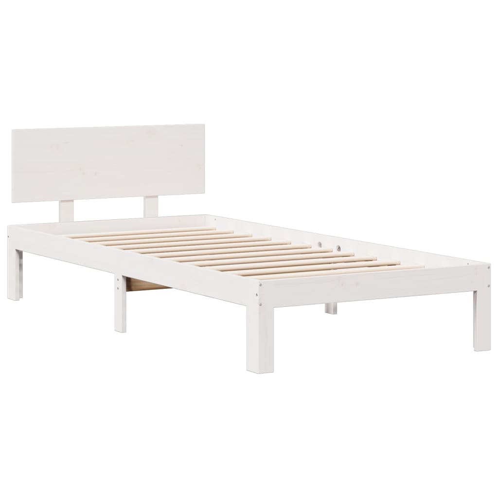 Lit bibliothèque sans matelas blanc 90x200cm bois de pin massif - XIOS