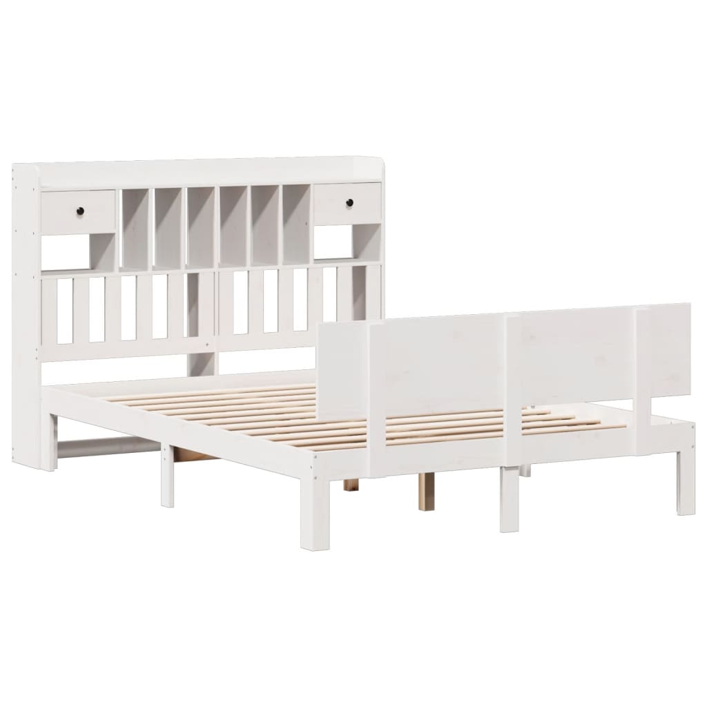 Lit bibliothèque sans matelas blanc 150x200 cm bois pin massif - XIOS