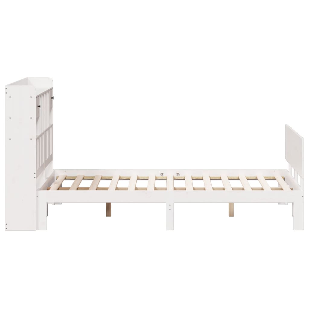Lit bibliothèque sans matelas blanc 160x200 cm bois pin massif