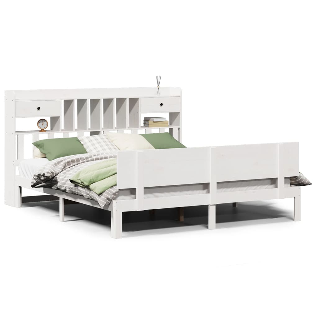 Lit bibliothèque sans matelas blanc 180x200 cm bois pin massif - XIOS