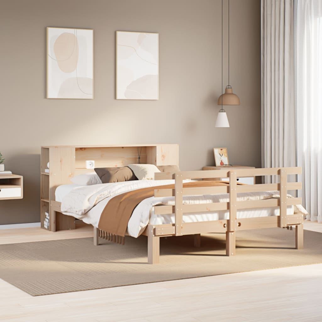 Lit bibliothèque sans matelas 135x190 cm bois de pin massif - XIOS