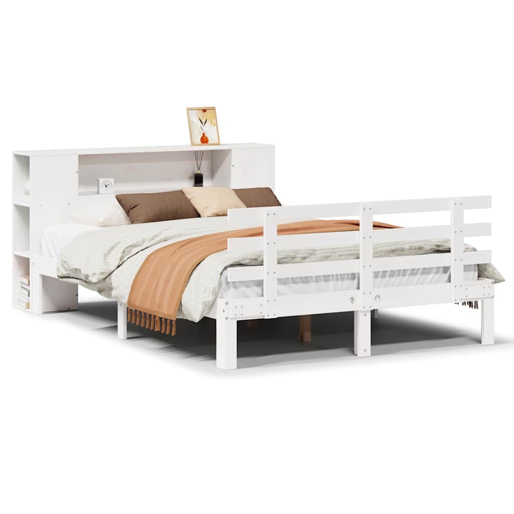 Lit bibliothèque sans matelas blanc 135x190 cm bois pin massif - XIOS