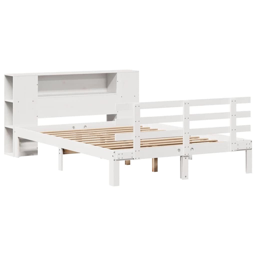 Lit bibliothèque sans matelas blanc 135x190 cm bois pin massif - XIOS