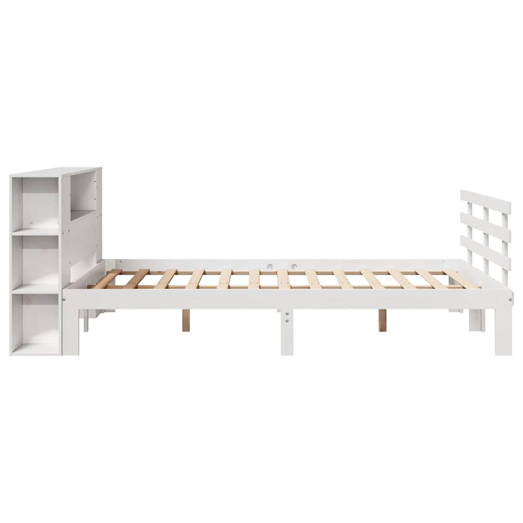 Lit bibliothèque sans matelas blanc 135x190 cm bois pin massif - XIOS
