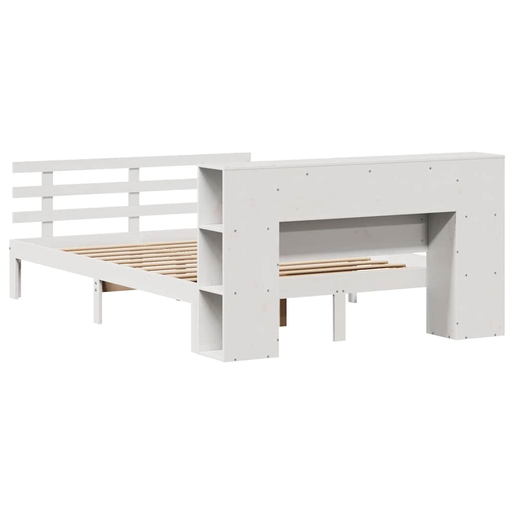 Lit bibliothèque sans matelas blanc 135x190 cm bois pin massif - XIOS
