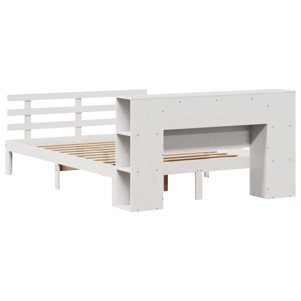 Lit bibliothèque sans matelas blanc 140x190 cm bois pin massif - XIOS