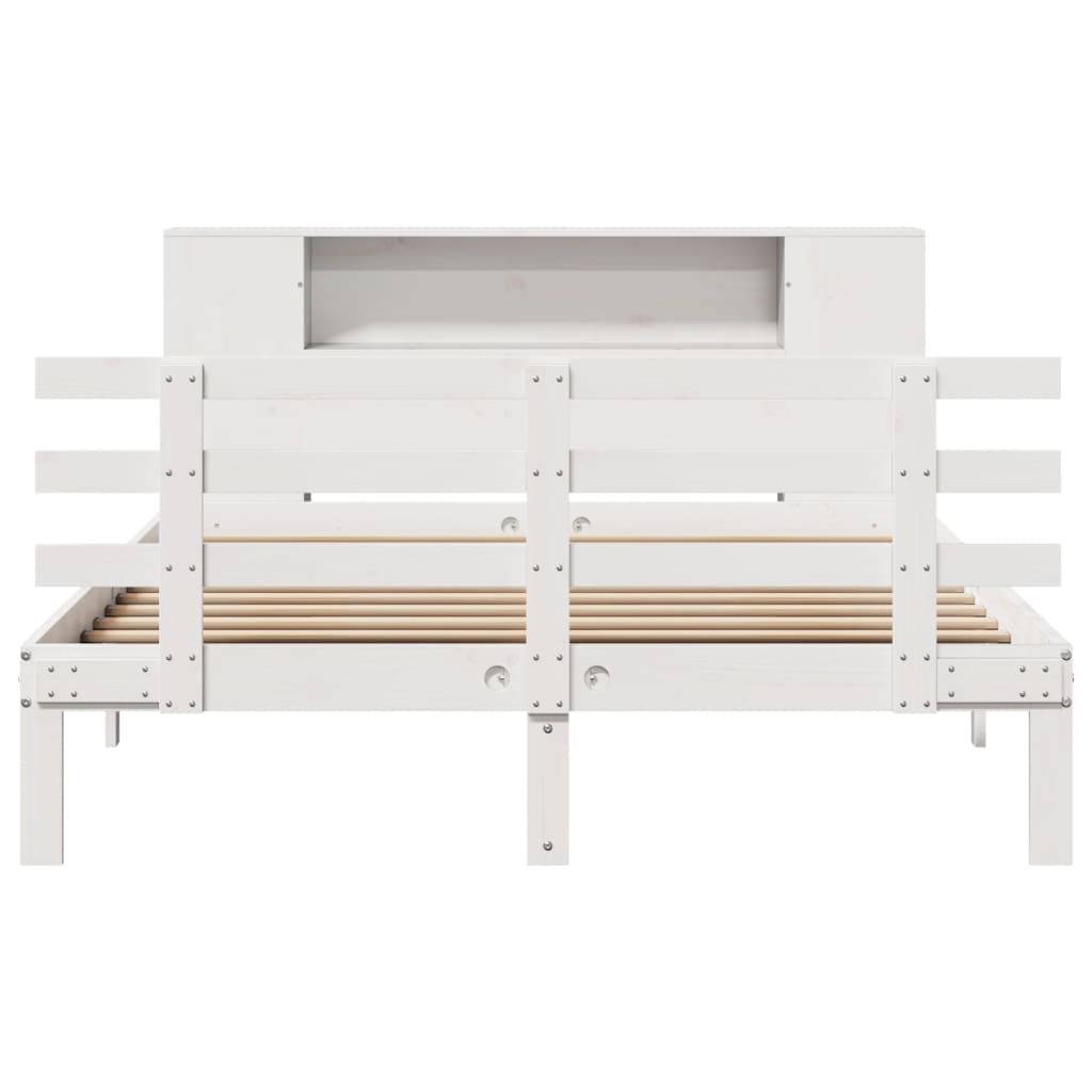 Lit bibliothèque sans matelas blanc 140x200 cm bois pin massif - XIOS