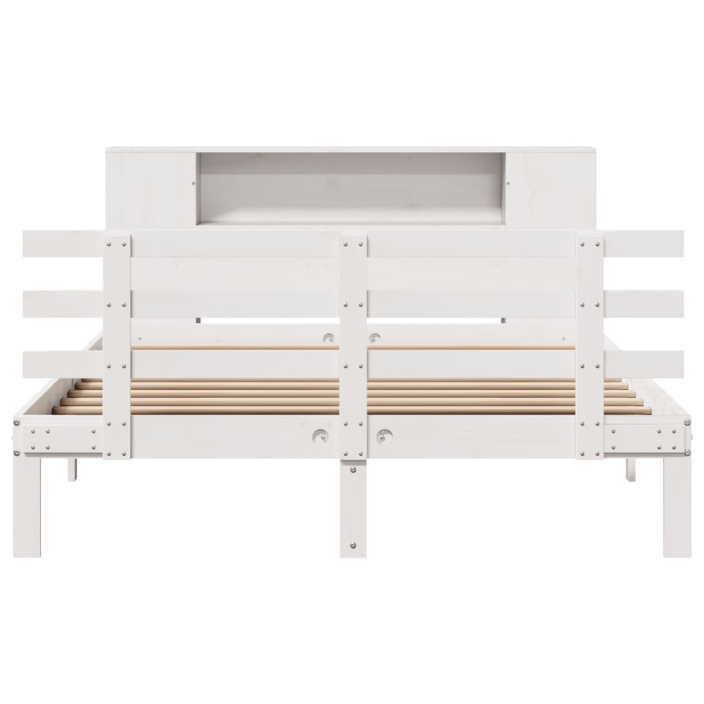 Lit bibliothèque sans matelas blanc 150x200 cm bois pin massif - XIOS
