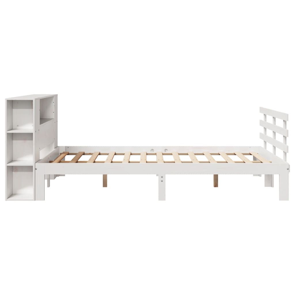 Lit bibliothèque sans matelas blanc 150x200 cm bois pin massif - XIOS