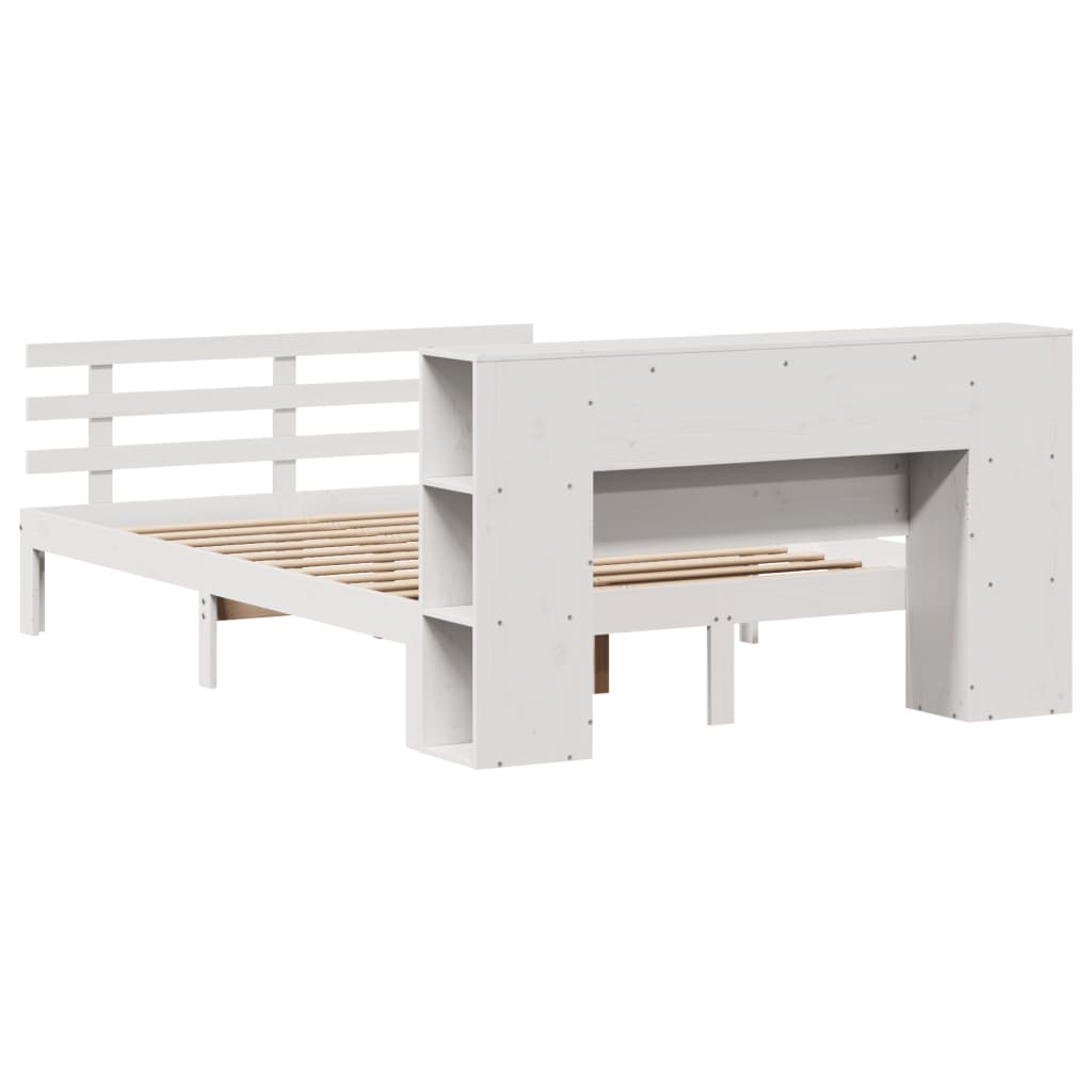 Lit bibliothèque sans matelas blanc 150x200 cm bois pin massif - XIOS
