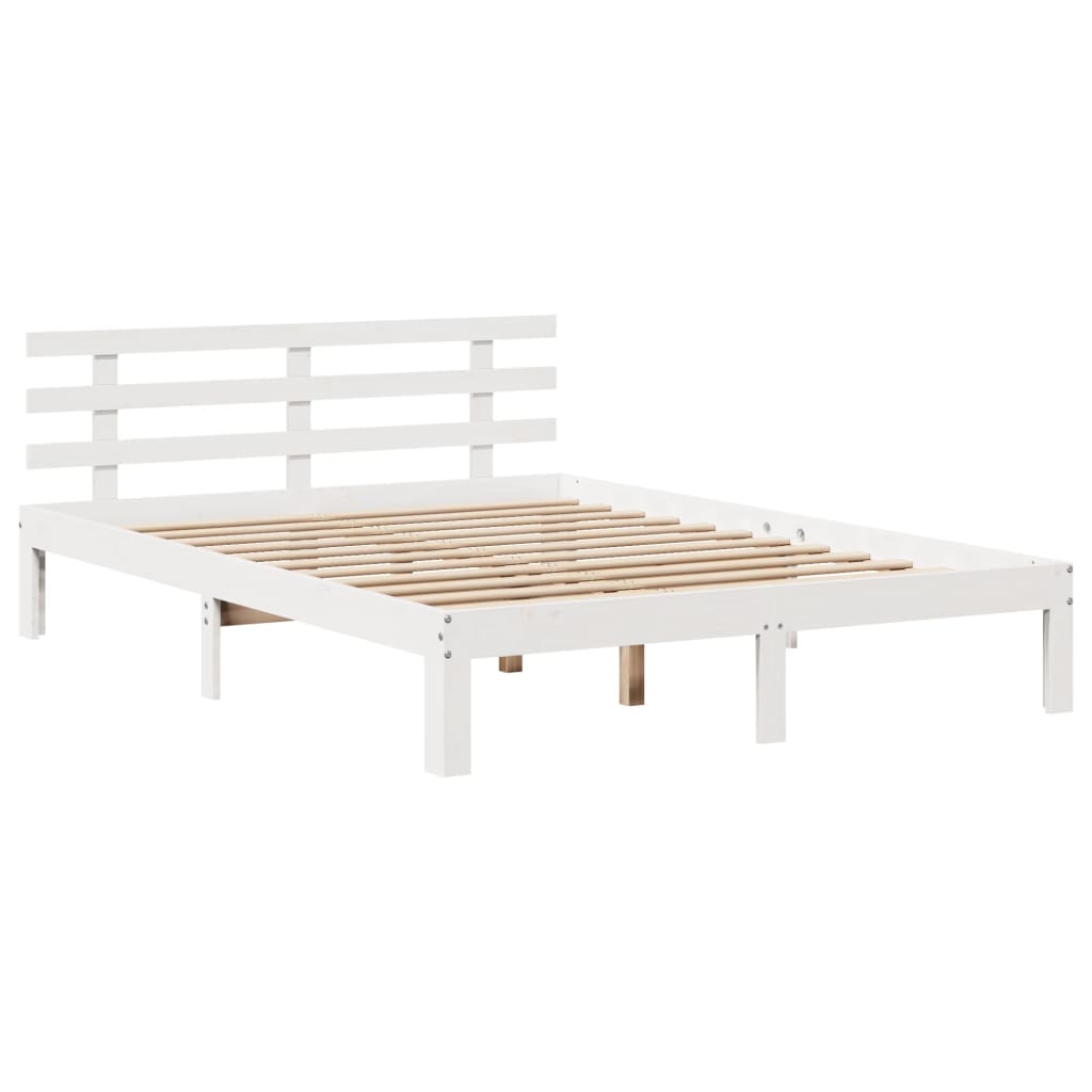 Lit bibliothèque sans matelas blanc 150x200 cm bois pin massif - XIOS
