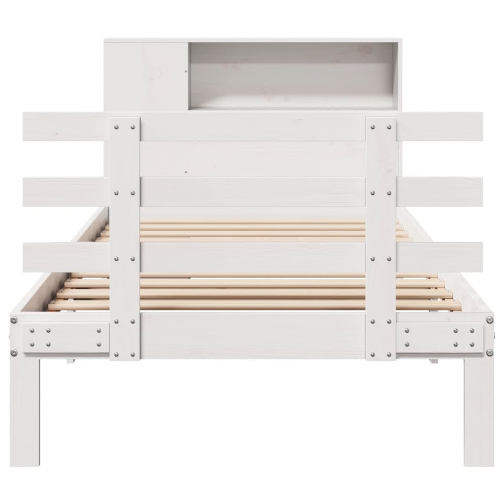 Lit bibliothèque sans matelas blanc 75x190cm bois de pin massif - XIOS