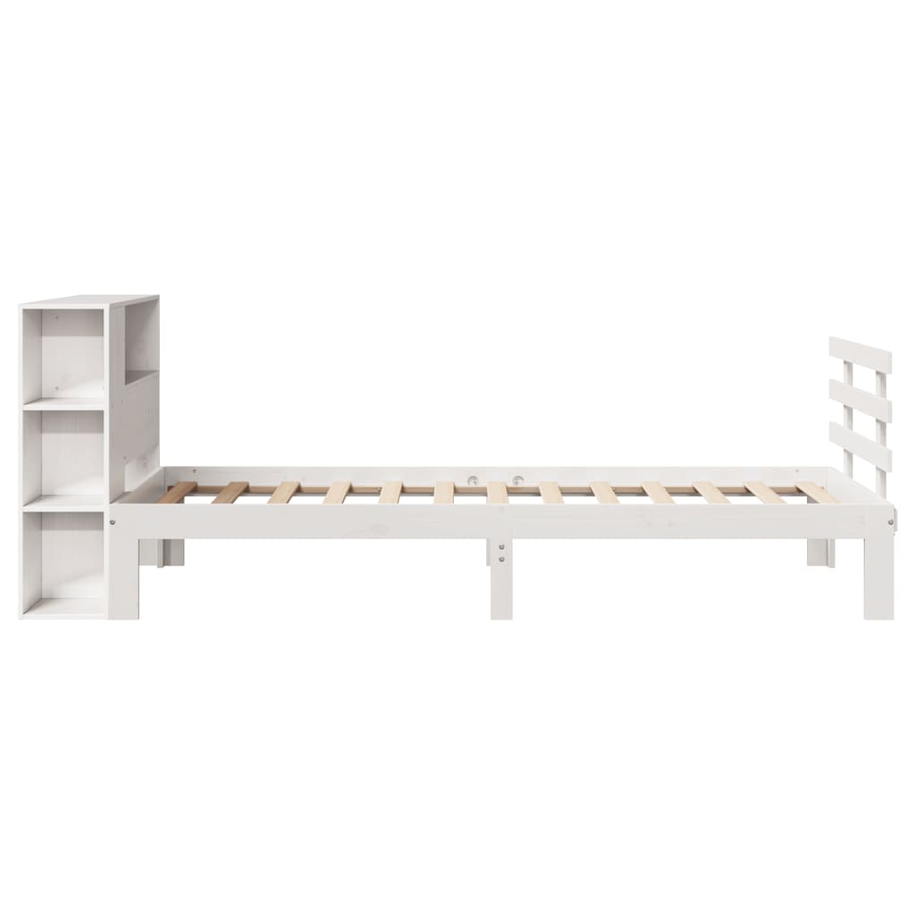Lit bibliothèque sans matelas blanc 90x190cm bois de pin massif - XIOS