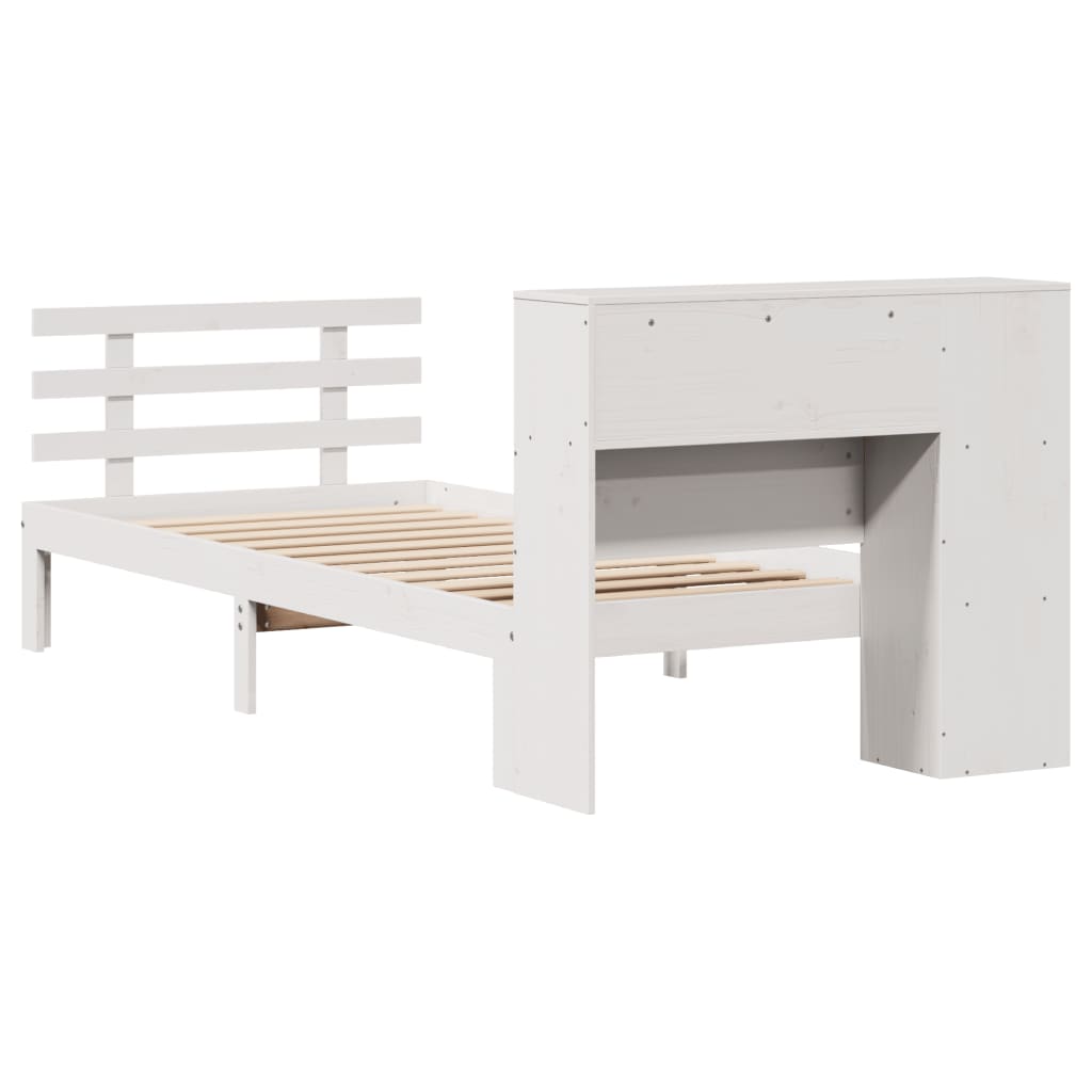 Lit bibliothèque sans matelas blanc 90x190cm bois de pin massif - XIOS