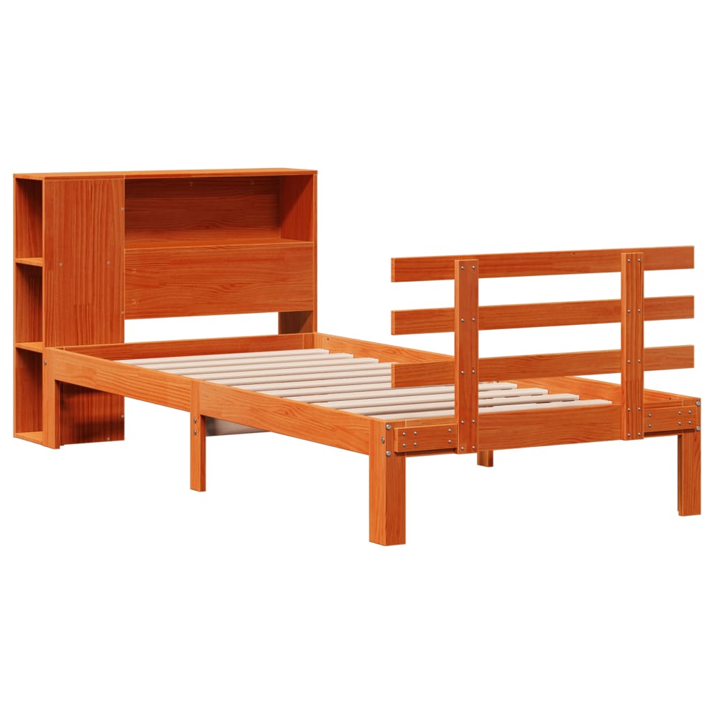 Lit bibliothèque sans matelas cire marron 100x200 cm pin massif - XIOS