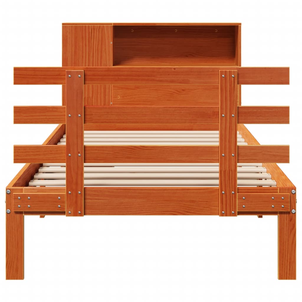 Lit bibliothèque sans matelas cire marron 100x200 cm pin massif - XIOS