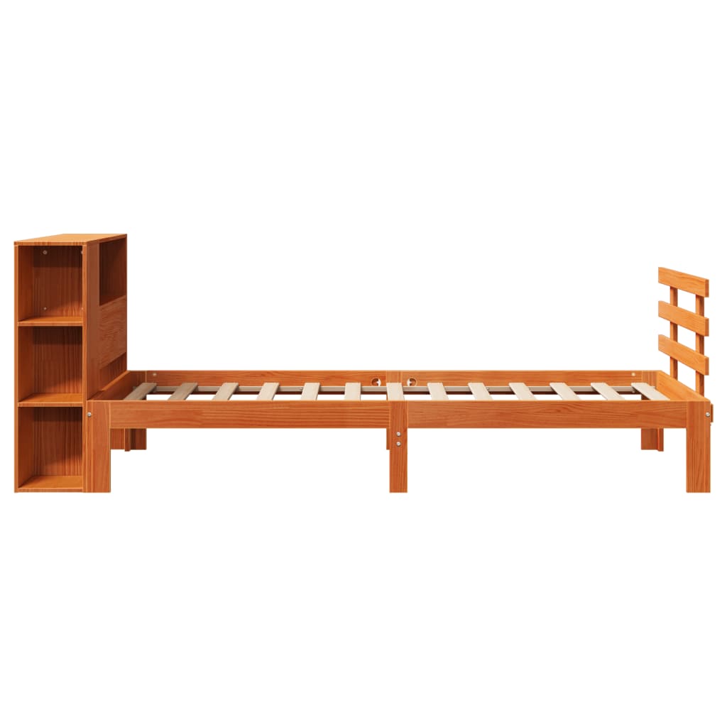 Lit bibliothèque sans matelas cire marron 100x200 cm pin massif - XIOS