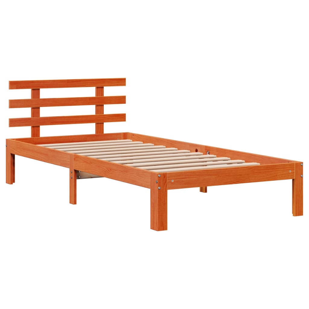 Lit bibliothèque sans matelas cire marron 100x200 cm pin massif - XIOS