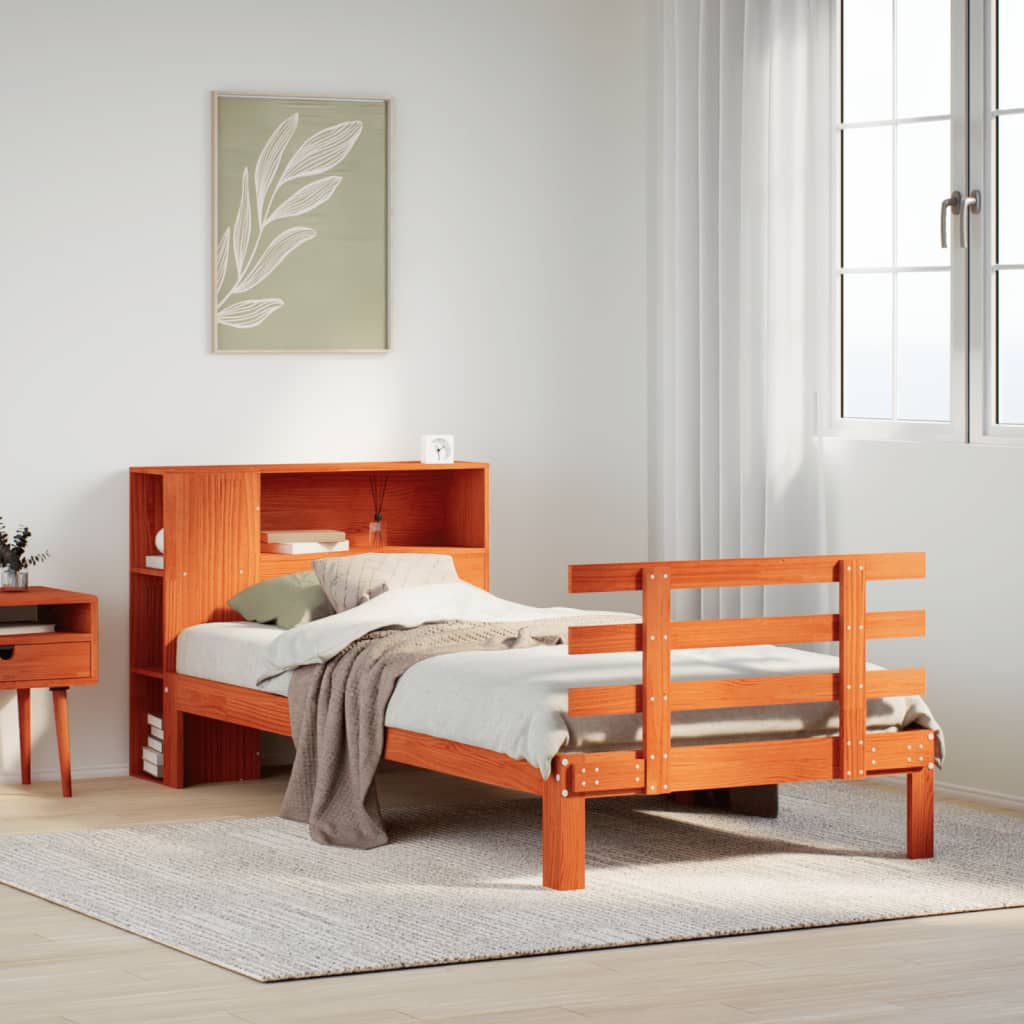 Lit bibliothèque sans matelas cire marron 100x200 cm pin massif - XIOS