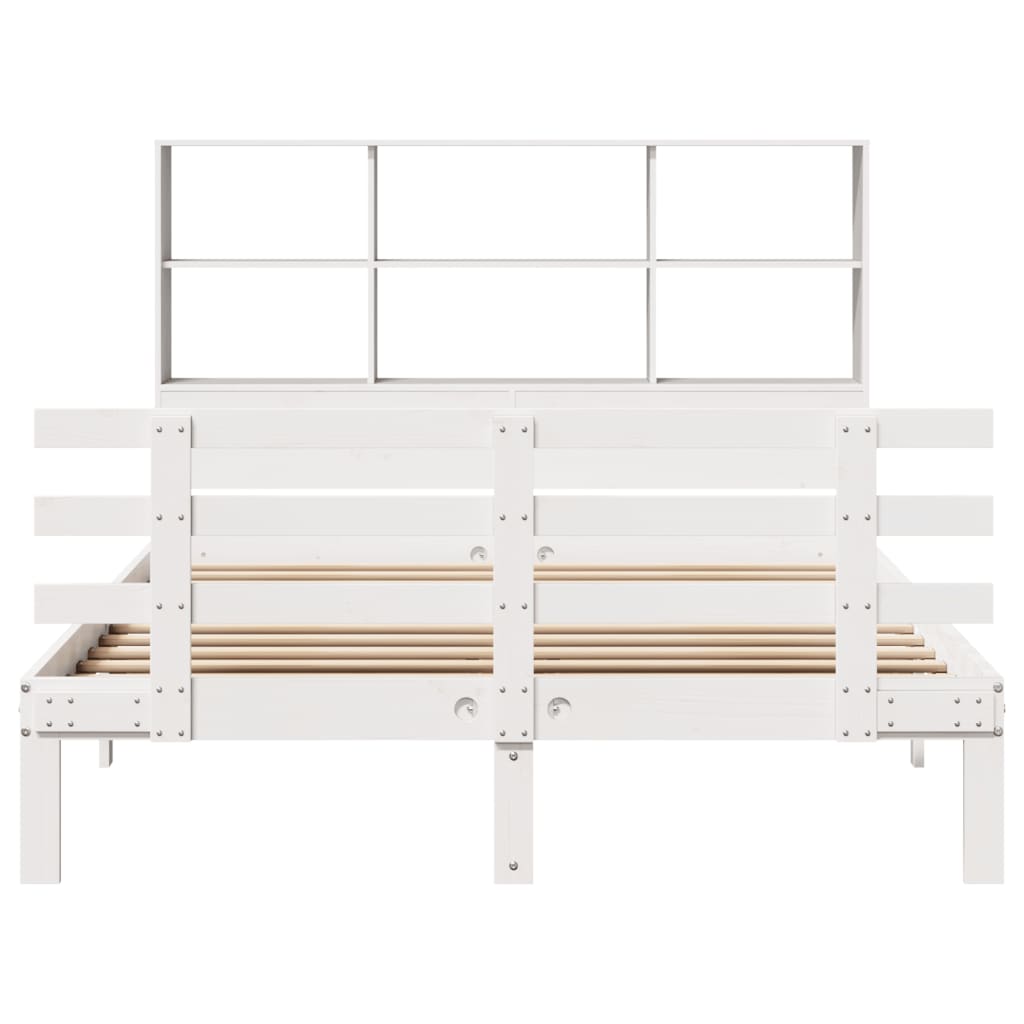 Lit bibliothèque sans matelas blanc 140x200 cm bois pin massif - XIOS
