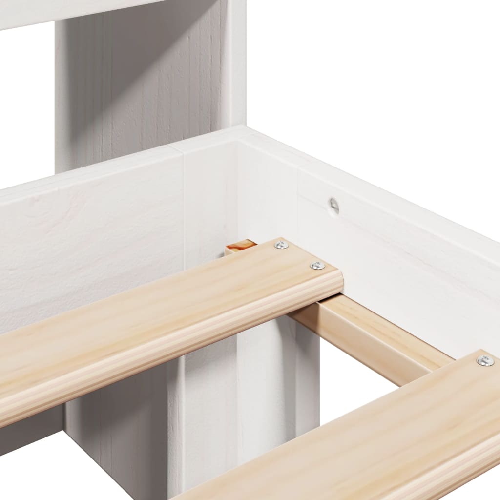 Lit bibliothèque sans matelas blanc 140x200 cm bois pin massif - XIOS