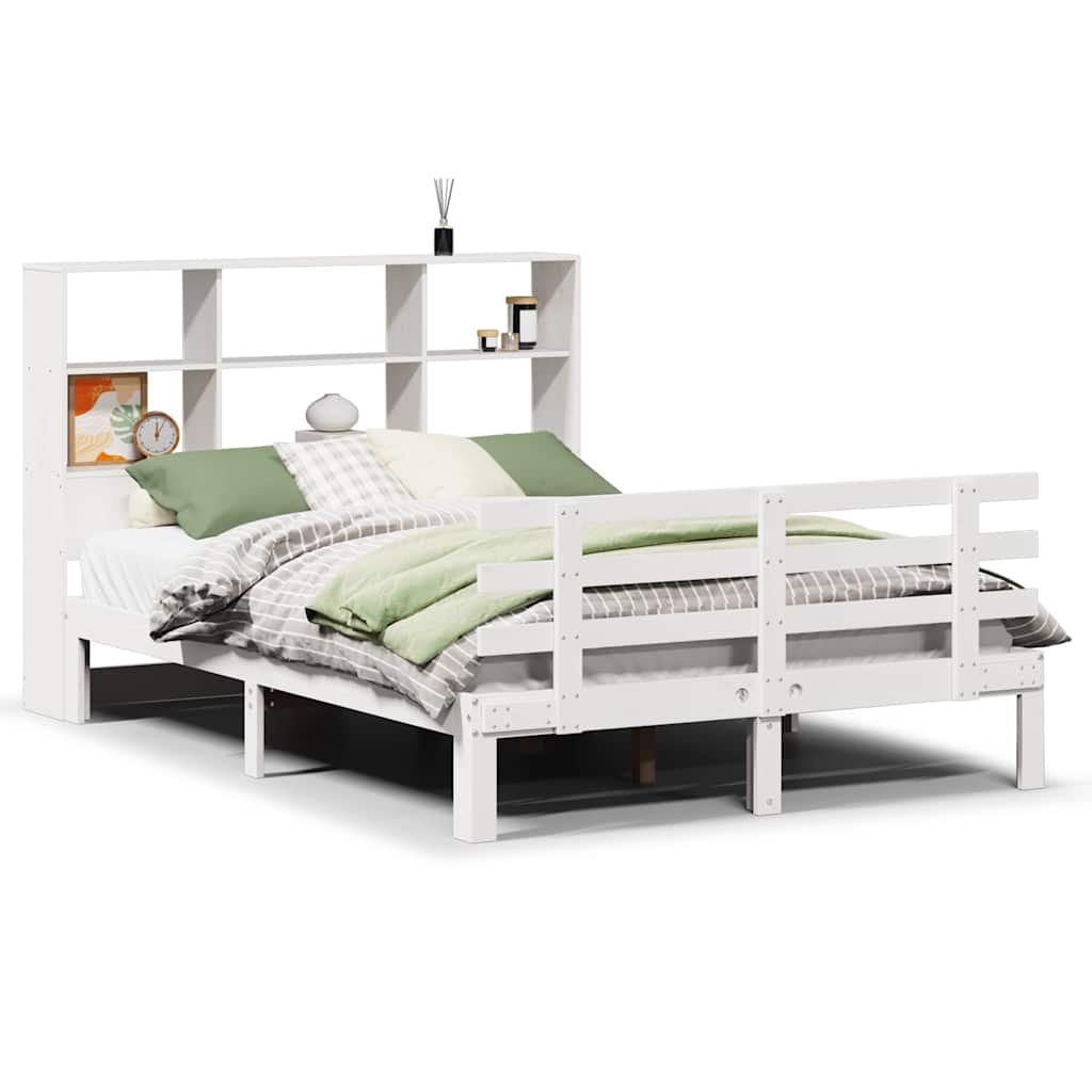 Lit bibliothèque sans matelas blanc 160x200 cm bois pin massif - XIOS