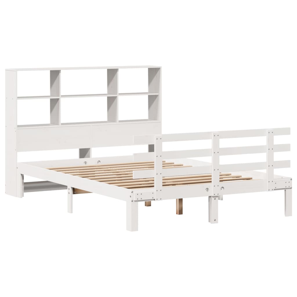 Lit bibliothèque sans matelas blanc 160x200 cm bois pin massif - XIOS