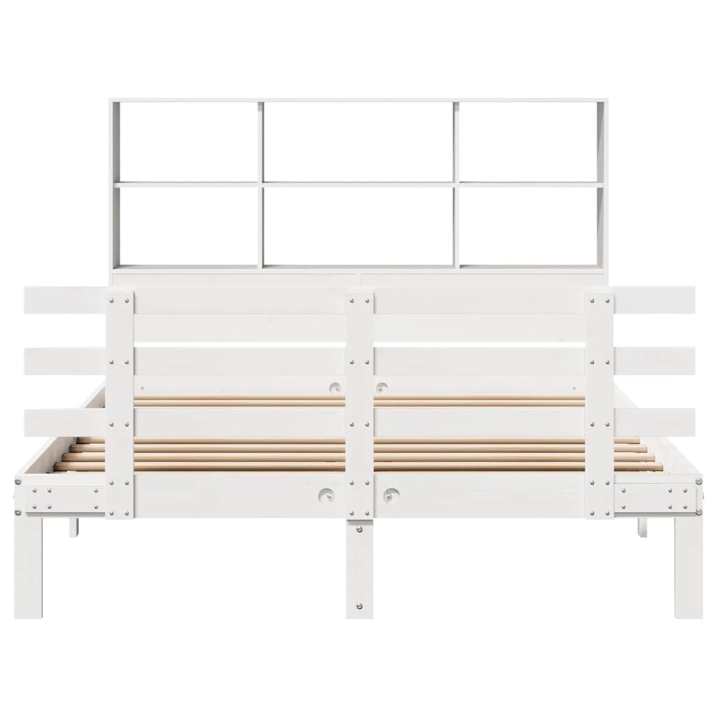 Lit bibliothèque sans matelas blanc 160x200 cm bois pin massif - XIOS