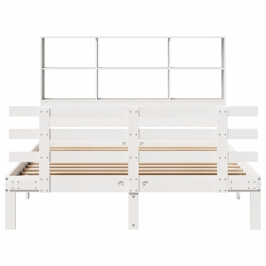 Lit bibliothèque sans matelas blanc 160x200 cm bois pin massif - XIOS