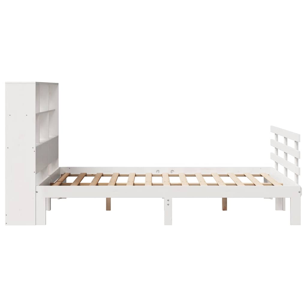 Lit bibliothèque sans matelas blanc 160x200 cm bois pin massif - XIOS