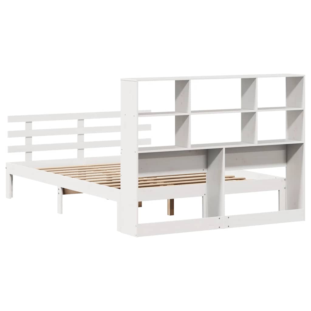 Lit bibliothèque sans matelas blanc 160x200 cm bois pin massif - XIOS