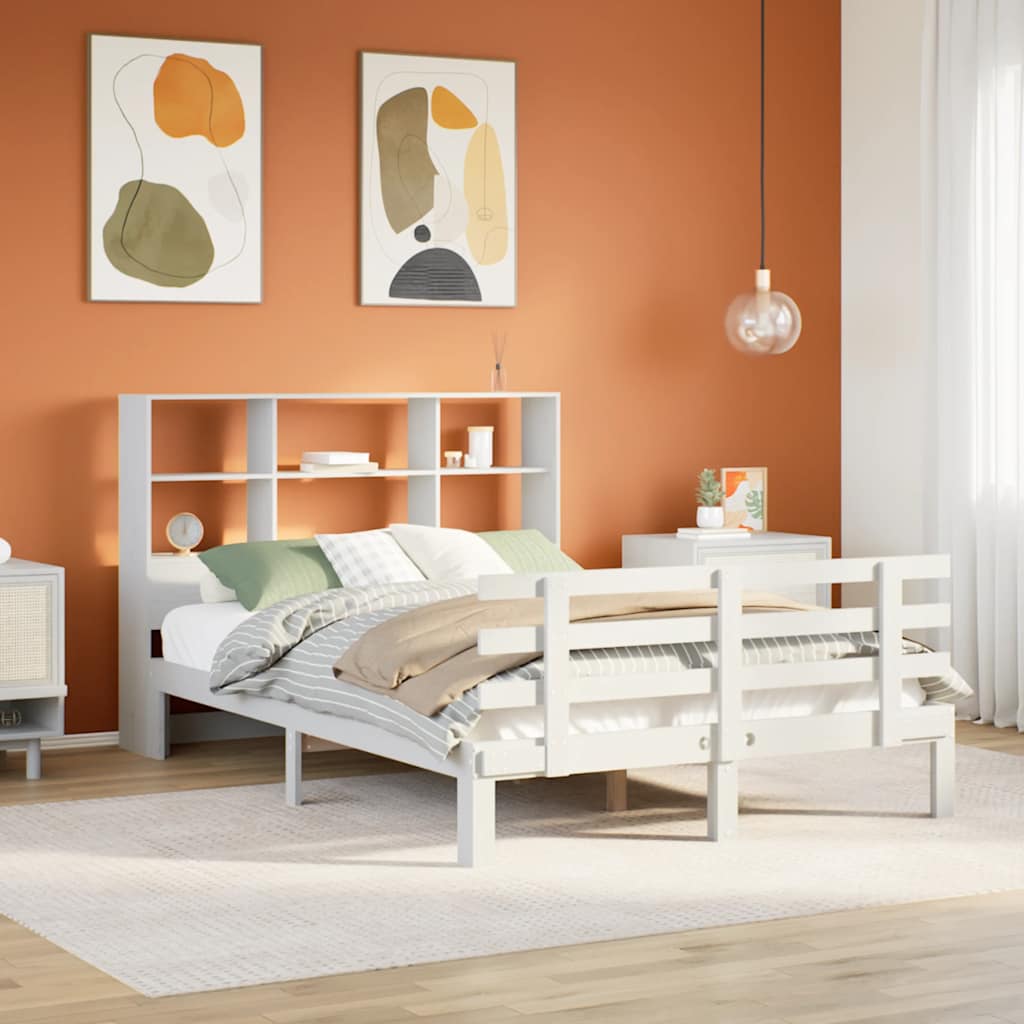 Lit bibliothèque sans matelas blanc 160x200 cm bois pin massif - XIOS
