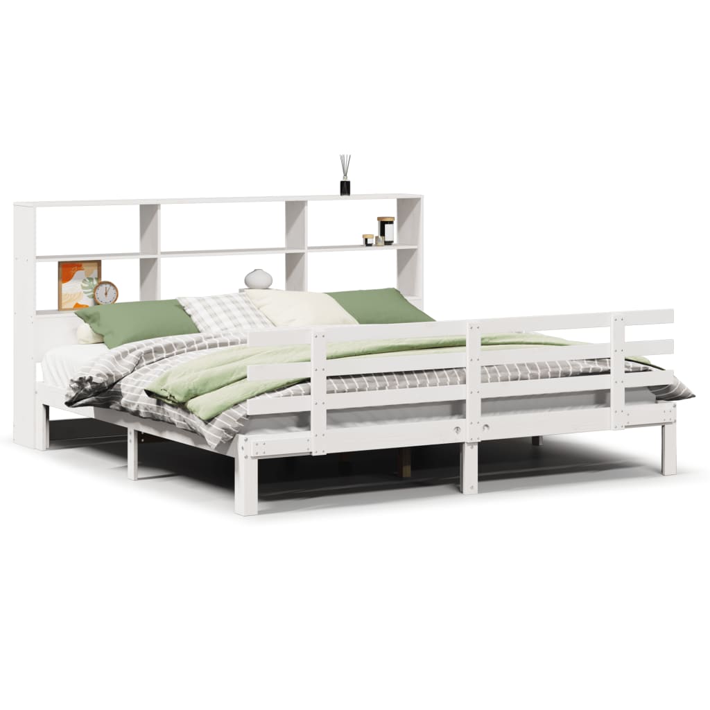 Lit bibliothèque sans matelas blanc 180x200 cm bois pin massif - XIOS