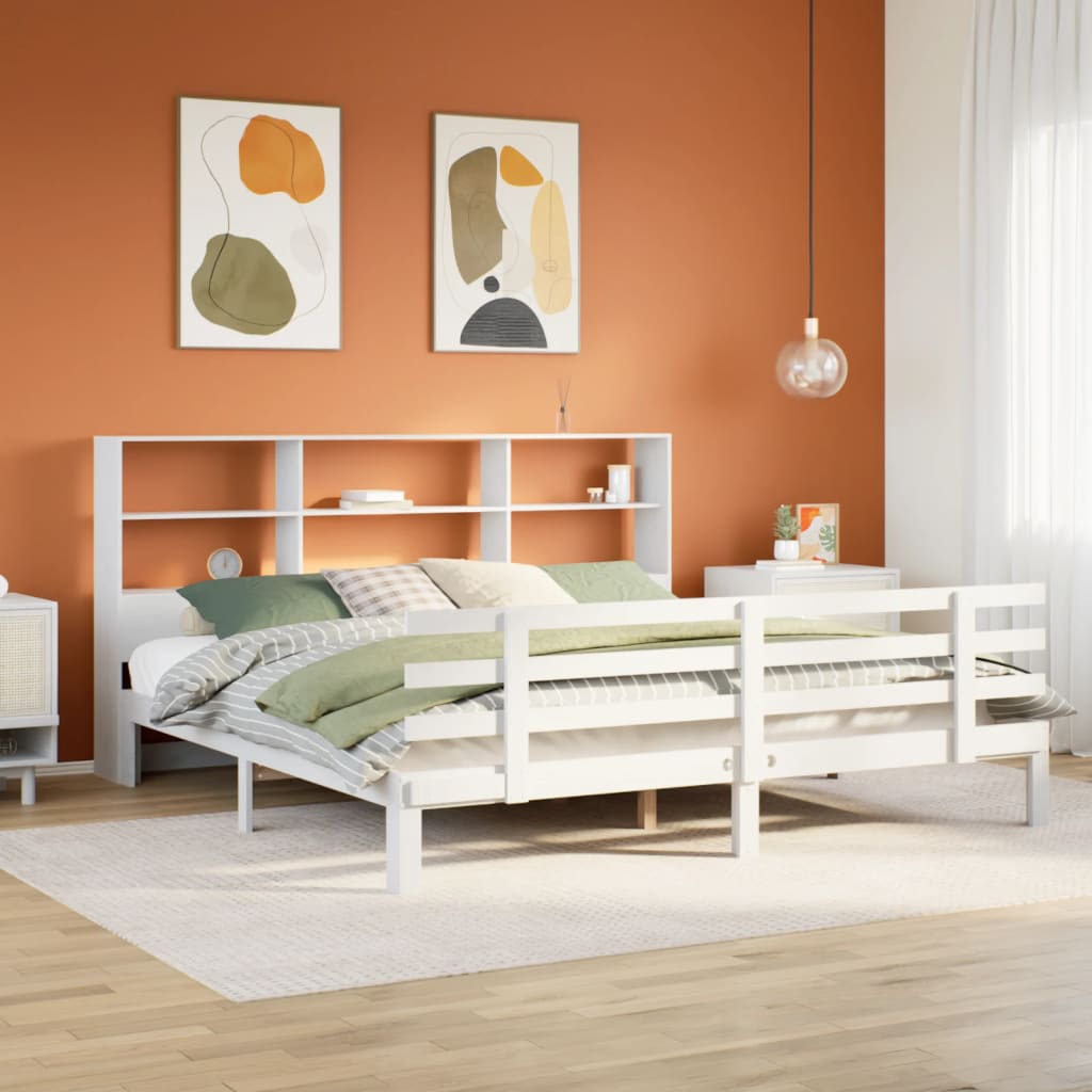 Lit bibliothèque sans matelas blanc 180x200 cm bois pin massif - XIOS