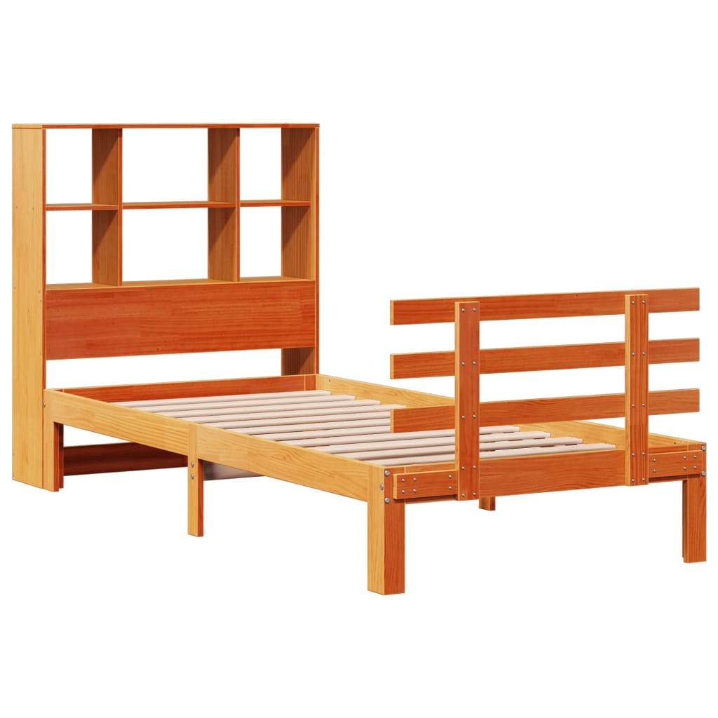 Lit bibliothèque sans matelas cire marron 75x190 cm pin massif - XIOS
