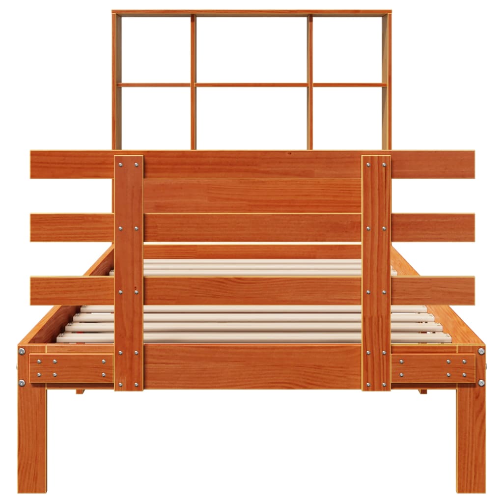Lit bibliothèque sans matelas cire marron 75x190 cm pin massif - XIOS