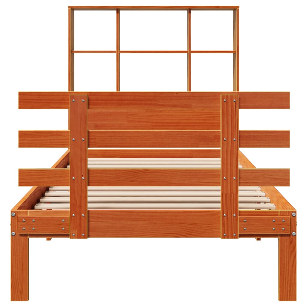 Lit bibliothèque sans matelas cire marron 100x200 cm pin massif - XIOS