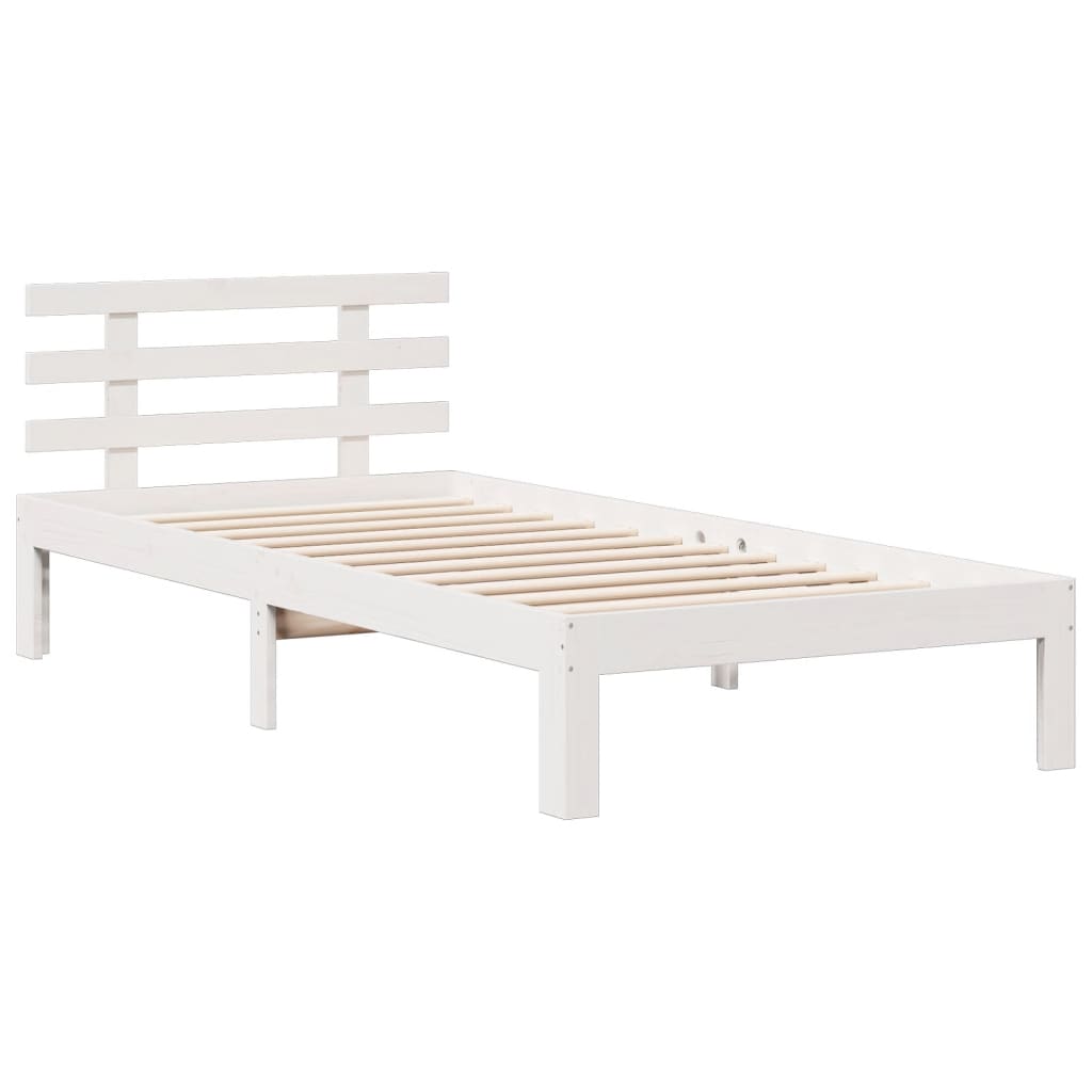 Lit bibliothèque sans matelas blanc 75x190cm bois de pin massif - XIOS