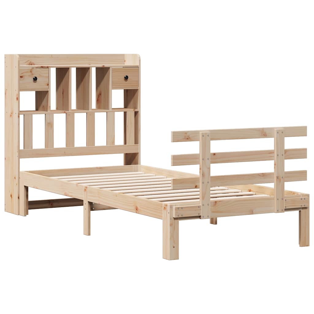 Lit bibliothèque sans matelas 90x190 cm bois de pin massif - XIOS