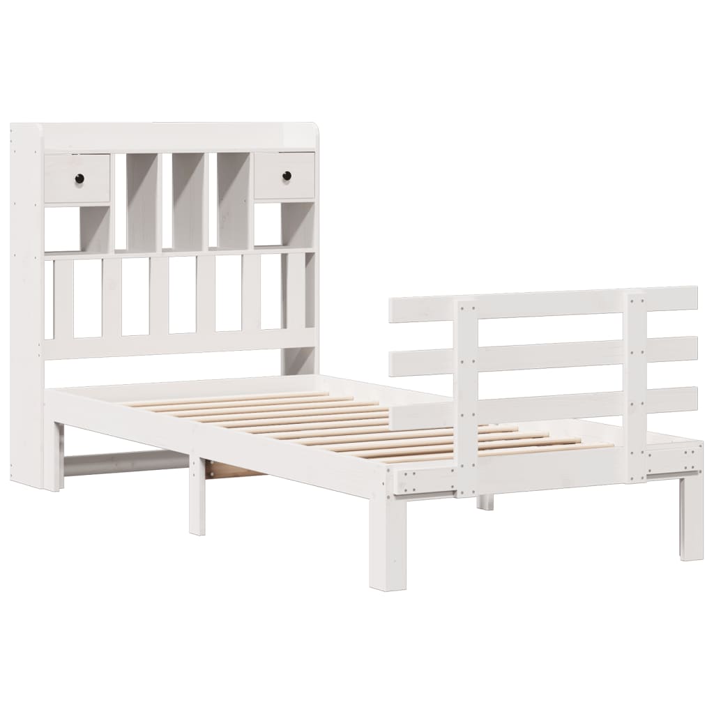 Lit bibliothèque sans matelas blanc 90x190cm bois de pin massif - XIOS