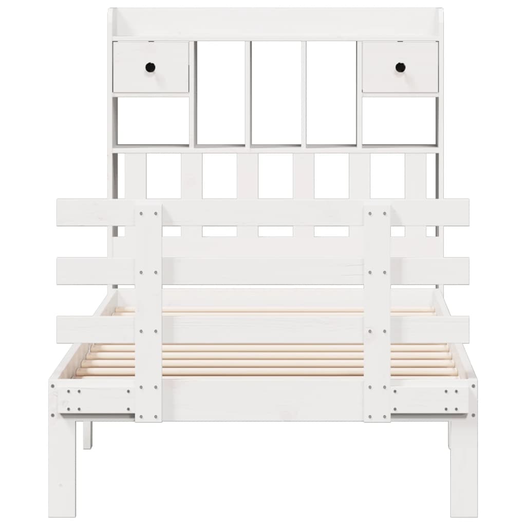 Lit bibliothèque sans matelas blanc 90x190cm bois de pin massif - XIOS