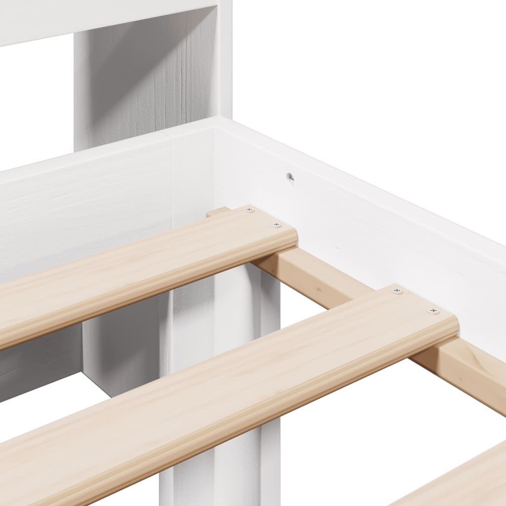 Lit bibliothèque sans matelas blanc 90x190cm bois de pin massif - XIOS