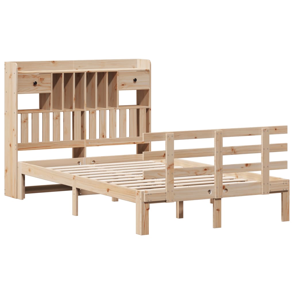 Lit bibliothèque sans matelas 135x190 cm bois de pin massif - XIOS