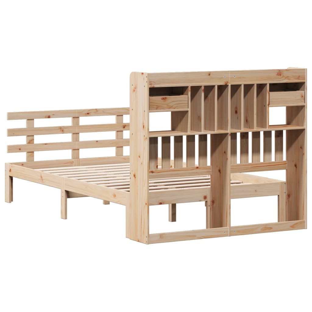 Lit bibliothèque sans matelas 135x190 cm bois de pin massif - XIOS