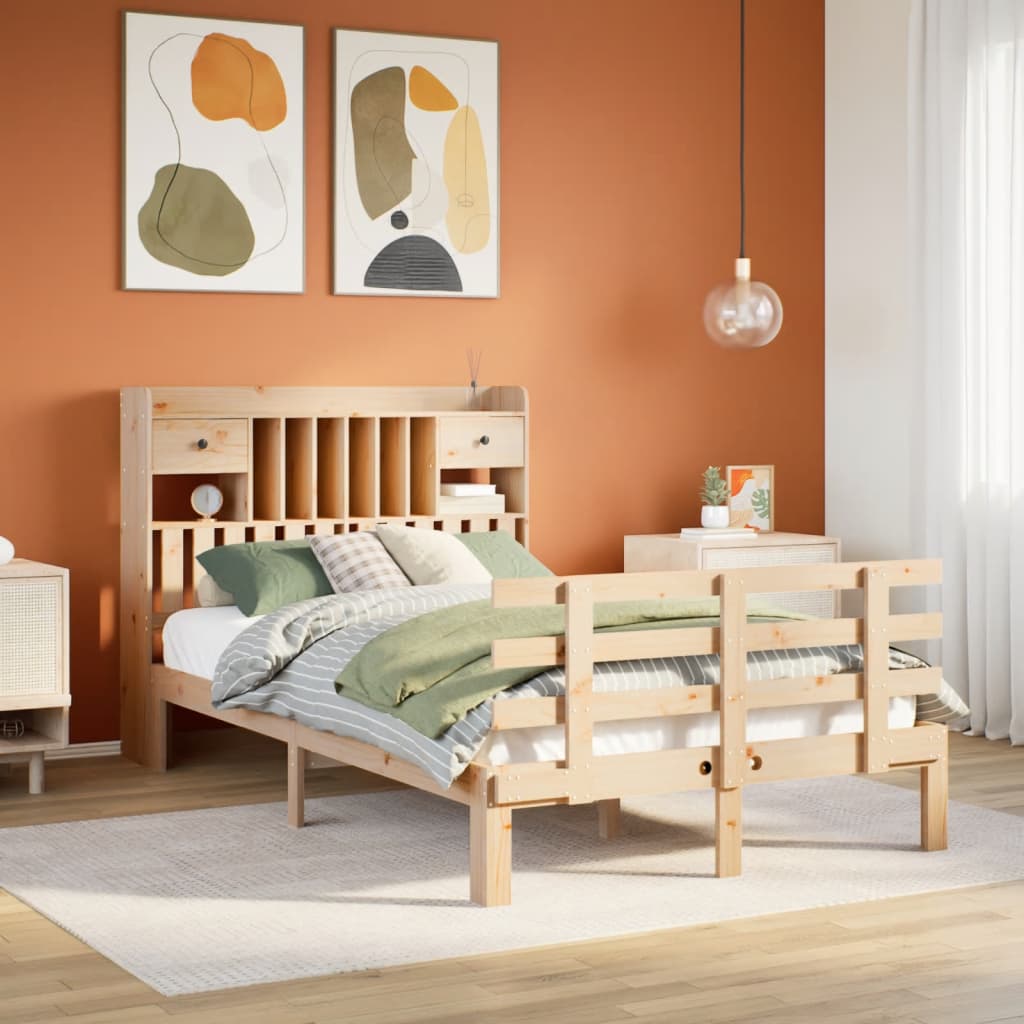 Lit bibliothèque sans matelas 135x190 cm bois de pin massif - XIOS