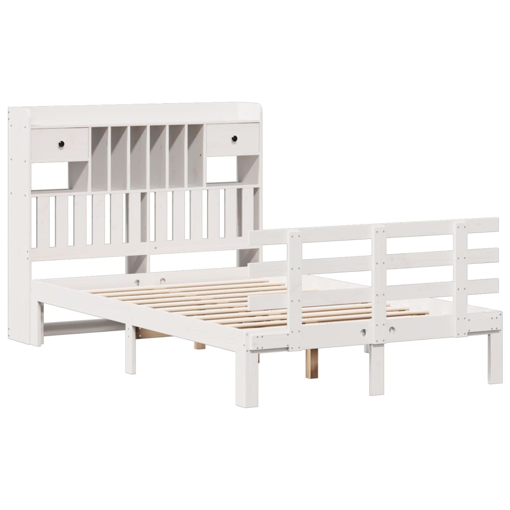 Lit bibliothèque sans matelas blanc 135x190 cm bois pin massif - XIOS