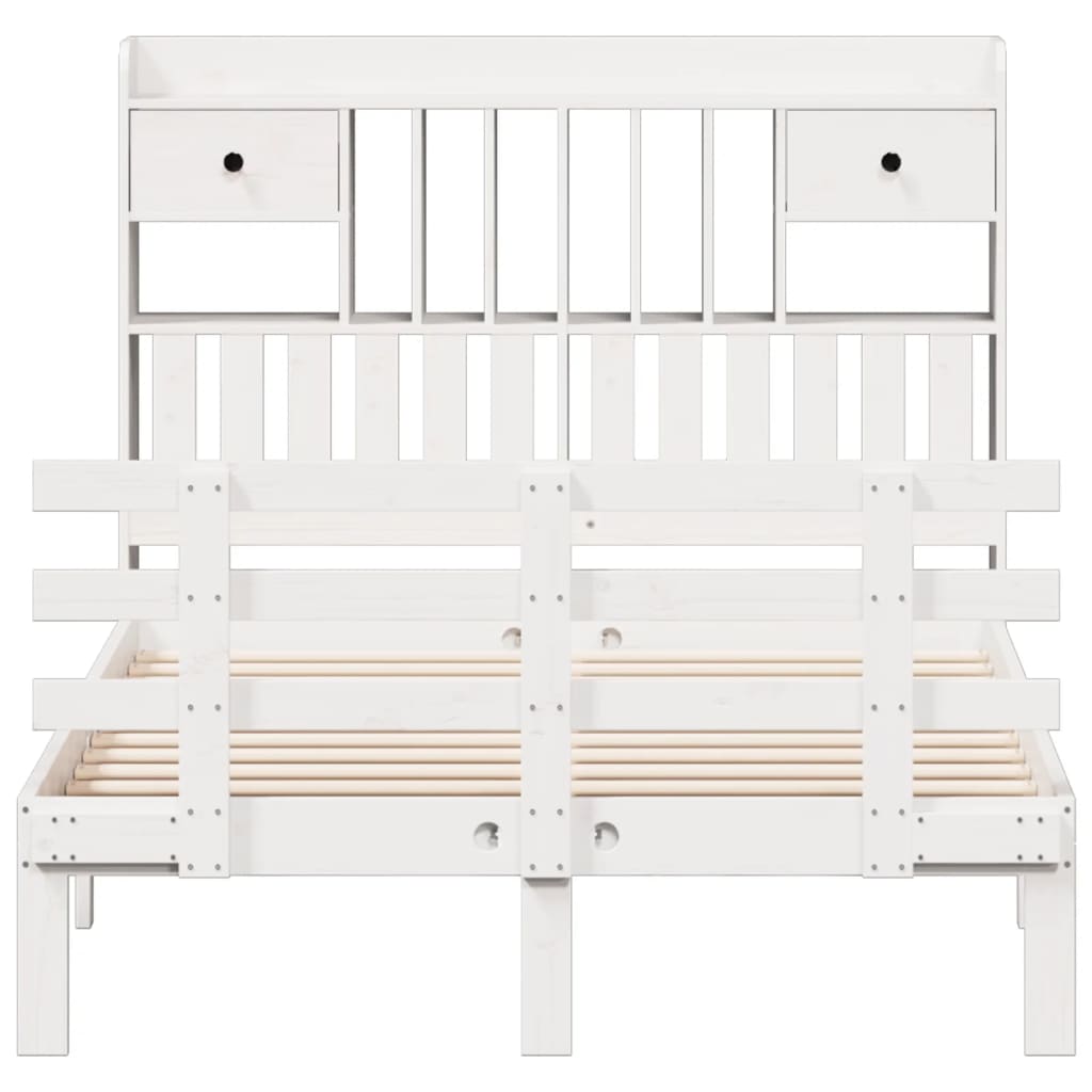 Lit bibliothèque sans matelas blanc 135x190 cm bois pin massif - XIOS