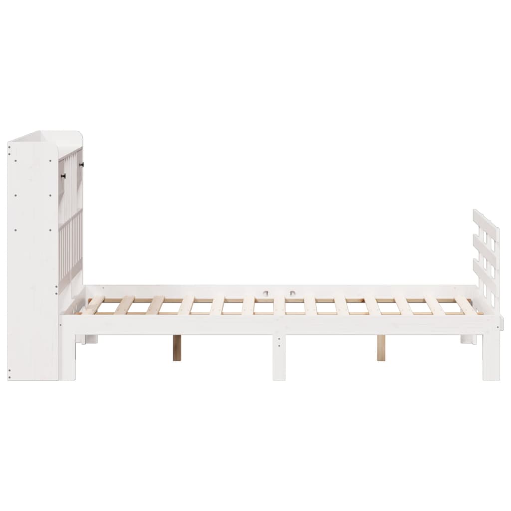 Lit bibliothèque sans matelas blanc 135x190 cm bois pin massif - XIOS